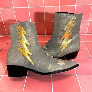 Size 7.5/8 Modern Vice blue lightning bolt sparkle boots